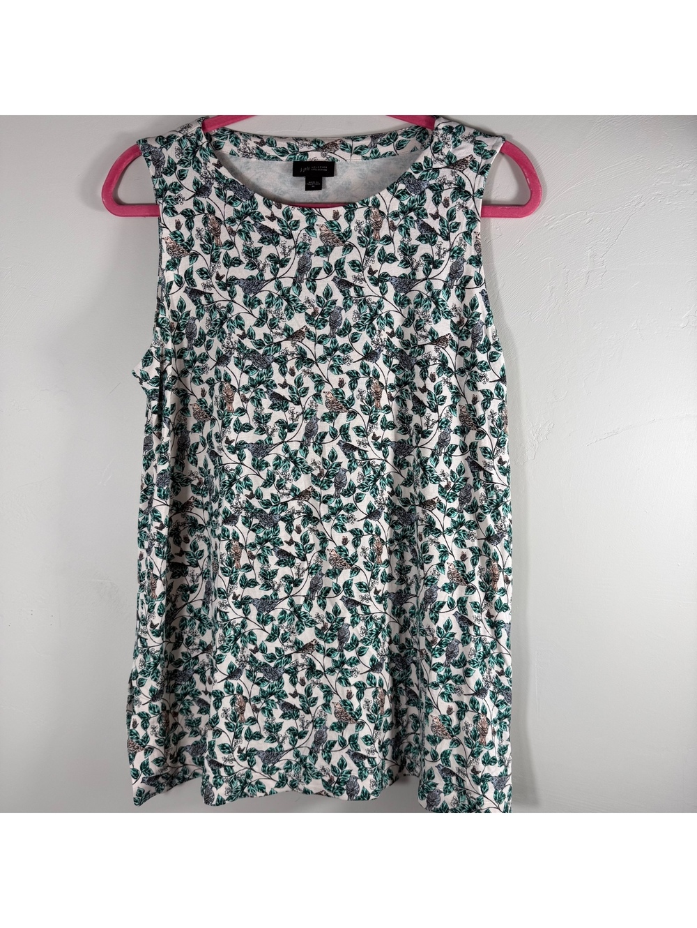 J.Jill Wearever Cream Bird & Botanical Print Tank Blouse | M
